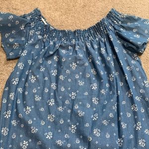 Off the shoulder denim chambray mini dress, size Large